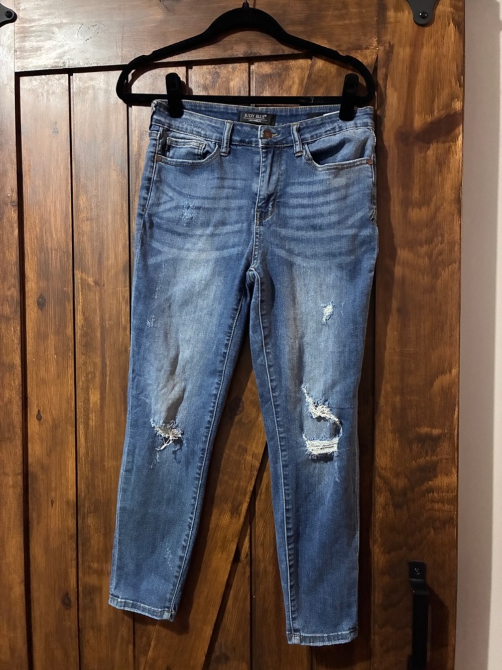 Judy Women's Blue Jeans Relaxed Fit, High Rise, Distressed, Ankle Medium Wash